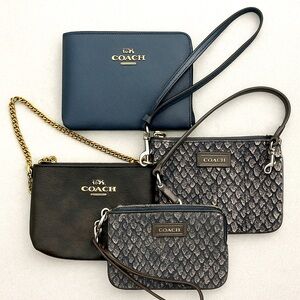 Coach Wristlet Bundle – Signature, Snakeskin & Navy Blue Saffiano – Lot of 3